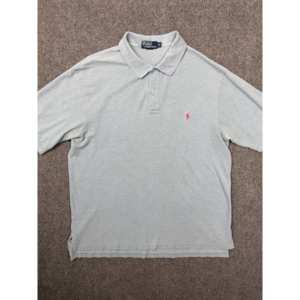 Vtg Ralph Lauren Polo Mens Shirt 2XLT Blue Short Sleeve Pink Pony